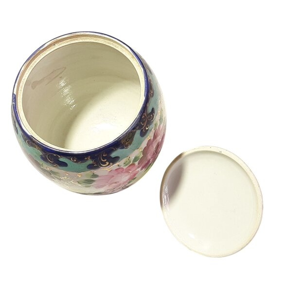 Vintage Hand-Painted Porcelain Floral Biscuit Jar with Lid Cobalt Blue Roses - Picture 5 of 8